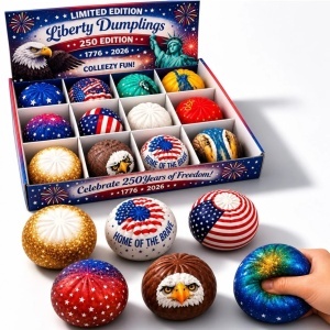 Jucărie Antistres Squishy 12/set, Liberty Dumplings, 9cm, Ediție Limitată 250 Edition 1776-2026, Slow Rising, Diferite Modele