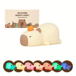 Lampa de Noapte 15x7cm pentru Copii din Silicon Capybara, Reîncărcabilă USB cu Temporizator și Intensitate Reglabilă Schimbare Multicoloră