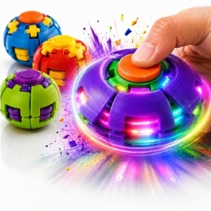 Minge Spinner Antistres cu Lumina LED Multicolora 3D, 5.5cm, Fingertip Gyro cu Rotire Automată și Buton de Apăsare, Diferite Culori