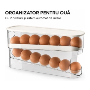 Organizator pentru ouă cu 2 niveluri și sistem de rulare, pentru frigider