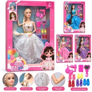 Papusa Mobila din Plastic 30cm, cu Rochie Eleganta, 8 Perechi de Pantofi si Accesorii, Diferite Modele - Img 3
