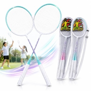 Rachete Badminton 2/set, Mâner Antiderapant 66cm cu Husă Transport Diferite Culori
