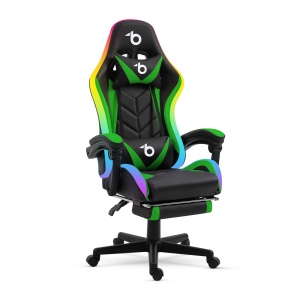 RGB LED- scaun gamer - cu cazan, perna - negru / verde