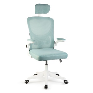 Scaun de birou rotativ – cu cotiere – alb/albastru – 58 x 48 / 50 x 50 cm