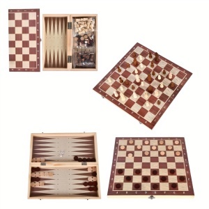 Tabla de Joc 3IN1 Sah si Table, 39x19cm din Lemn