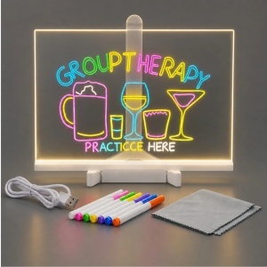 Tăbliță LED Electrică pentru Mesaje 30x20cm, Panou Acrilic Reutilizabil, Alimentare USB, 7 Markere Colorate, Lavetă și Suport Inclus