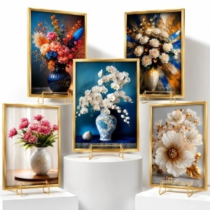 Tablou Decorativ 40x60cm, Model Floral Efect 3D, din Plastic Aurie, Diferite Modele - Img 2