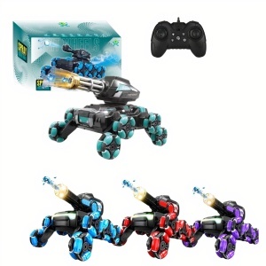 Tanc RC 32x16x22cm cu 4 Roți Telecomandă, Lumini și Sunete Tragere cu Bile de Apă și Funcție Cascadorii