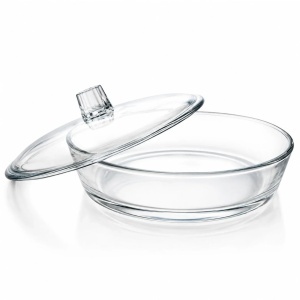 Vas Rotund din Sticla cu Capac, 23x6cm Transparent pentru Servire