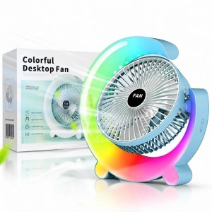 Ventilator Portabil 24cm cu Iluminare LED Multicolora, 3 Trepte de Viteză, Rotire Reglabilă, USB, Diferite Culori