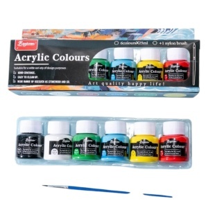 Acuarele la Borcan 25ml Acrilice 6/set Diferite Culori, cu Pensula 15cm