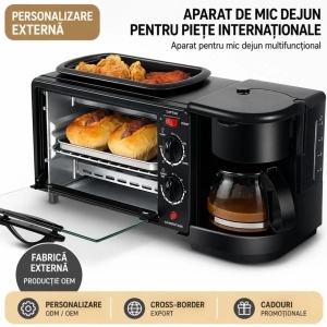 Aparat Multifuncțional 3 în 1 pentru Mic Dejun, 46.7x 28x21cm, Cuptor Electric 9L, Cafetieră 500ml și Plită Superioară, 2800W, SC-206 - Img 2