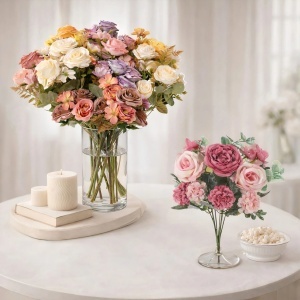 Buchet Flori Artificiale 2/set Aranjament Decorativ 30cm, cu Flori și Frunze Diferite Culori