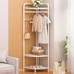 Cuier de Colț pentru Haine 165×42cm, cu Rafturi și Bară pentru Umerașe Structură Metalică