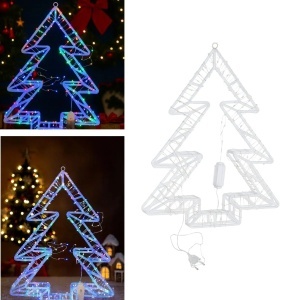 Decoratiune Crăciun 45x40cm Model Brad 3D, cu Lumină LED Multicolora, Ornament Suspendat Transparent - Img 2