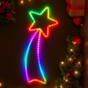 Decoratiune Crăciun 65x28cm Model Stea, cu Lumină Multicolora LED, 20 Jocuri de Lumini Model Sarpe, din Silicon, Ornament Suspendat Transparent