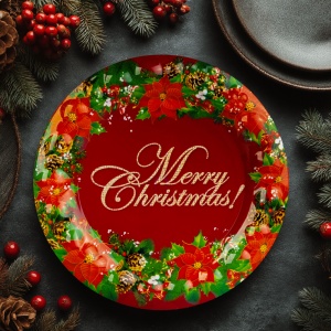 Farfurie de Crăciun – plastic – „Merry Christmas” – 37,5 cm - Img 3