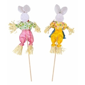 Figurină Decorativă Paște Iepuraș pe Băț 51cm, Figurină 36cm cu Haine Colorate și Detalii din Paie, Diferite Modele - Img 3
