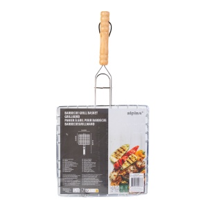 Grătar pentru carne - cu mâner din lemn - 20 x 20 cm