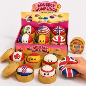 Jucărie Squishy Dumpling 12/set, în Cutie Plastic, 9cm, Antistres, Model Cupa Mondiala Fotbal