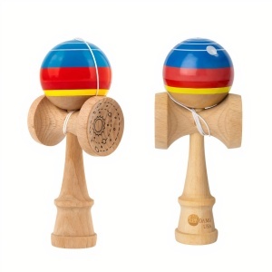 Kendama din Lemn 19cm, cu Minge Lucioasă Colorată Cupă cu Model Gravat
