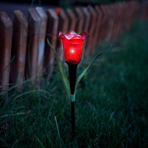 Lampă solară LED în formă de lalea - galbenă / roșie / roz - 31 cm - 24 bucăți / display