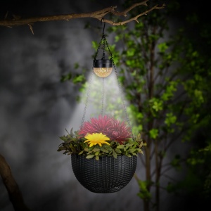 Lampă solară LED suspendabilă - ghiveci de flori - neagră - plastic - 26 x 16 cm