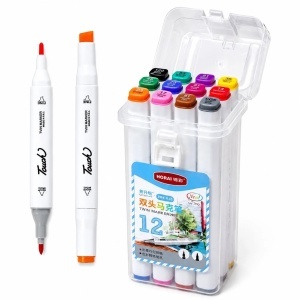 Markere Colorate 12/set in Gentuta Transparenta 14cm din Plastic
