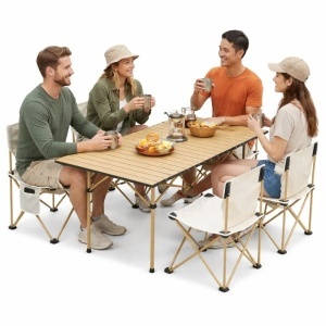 Masă Pliabilă 95x55x50cm cu 4 Scaune, Set Camping Portabil din Aluminiu, Geantă Transport Inclusă - Img 3