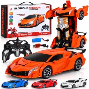 Masina Transformers Uriasa 36x14cm, Robot Interactiv, cu Telecomanda, Bump and Go, Lumini LED si Sunete, Diferite Culori