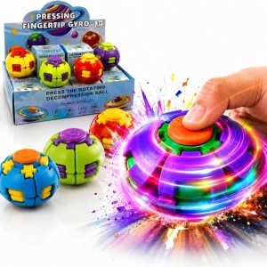 Minge Spinner Antistres 12/set cu Lumina LED Multicolora 3D, 5.5cm, Fingertip Gyro cu Rotire Automată și Buton de Apăsare, Diferite Culori