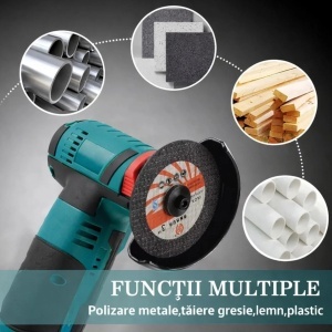 Mini Polizor Unghiular 20cm, 12V, 750W, 19500 rpm, 2 Discuri 76 mm cu 2 Acumulatori - Img 3