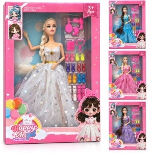 Papusa Mobila din Plastic 30cm, cu Rochie Eleganta, 8 Perechi de Pantofi si Accesorii, Diferite Modele