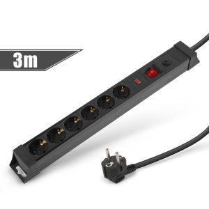 Prelungitor cu 6 prize cu protecție la supratensiune și supracurent - 230V - 16A - 3m