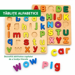 Puzzle Educativ din Lemn 20x20cm, Alfabet, Cifre, Operatii Matematice si Forme Geometrice, Diferite Modele - Img 3