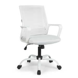 Scaun de birou rotativ – cu cotiere fixe – alb – 70 x 51 / 52 x 50 cm