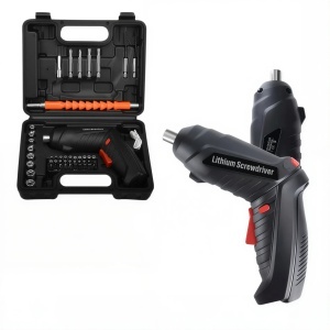 Șurubelniță Electrică Profesională 20cm cu Acumulator Lithium Rotire 180°, LED Tip Pistol (13×12cm) 45 Piese în Trusă din Plastic 16×20cm
