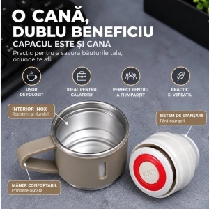 Termos INOX 500ml cu 3 Cesti Tip Capac cu Maner, 22.5cm, in Cutie Cadou, Diferite Culori - Img 2