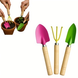 Unelte de Grădinărit 3/set, cu Maner din Lemn 17cm Diferite Modele