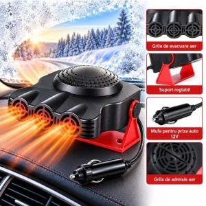 Aeroterma Auto 12V 200W, cu Aer Cald si Ventilatie, Dezaburire si Dezghetare Parbriz, Alimentare la Priza Auto