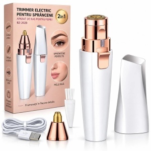 Aparat Electric 2 in 1 pentru Sprancene si Epilare Faciala 13.5cm, cu Lumina LED, 2 Capete, Reincarcabil USB