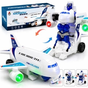 Avion Transformabil în Robot F318, 24×23×13cm, cu Lumini LED, Muzică și Deplasare Automată