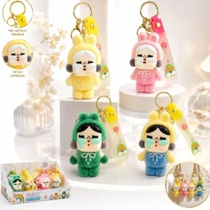 Breloc Crybaby 12/set, Păpuși Pluș Kawaii 8.5cm, cu Curea Silicon și Inel Metalic, Diferite Modele
