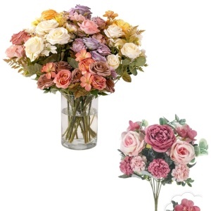 Buchet Flori Artificiale 2/set Aranjament Decorativ 30cm, cu Flori și Frunze Diferite Culori - Img 2