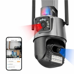 Cameră Supraveghere Wi-Fi Dual Lens 2 Camere Reale, 4G Ultra HD, Rotire 360°, Vedere Nocturnă Color, Alarmă LED, Audio Bidirecțional, Control prin Telefon, 2 Antene Externe