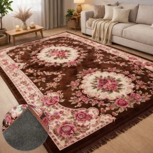 Covor Clasic Floral 200x300cm, Model Elegant cu Trandafiri, Material Pufos și Gros, Bază Antiderapantă