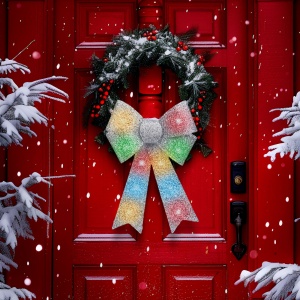 Decor fundiță LED - lucios - argintiu - 11 LED-uri culori - 40 x 30 cm