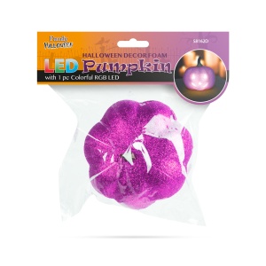 Decor Halloween RGB LED - dovleac din spumă - mov- 11 cm - Img 2