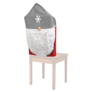 Decor pentru scaun, cu motive de Crăciun – spiriduș scandinav - 50 x 60 cm - gri/rosu