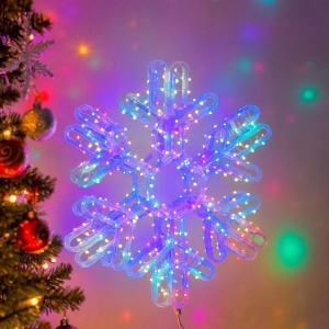 Decoratiune Crăciun 40x45cm Model Fulg 3D, cu Lumină LED Multicoloră, Ornament Suspendat Transparent